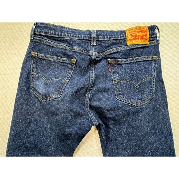 Levi's 505 Mens Straight Leg Jeans Size 34Wx30L Blue Denim Dark Wash Pockets - Picture 10 of 13